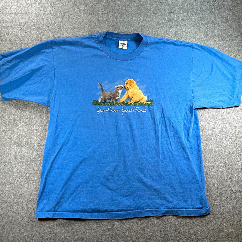 Alore Blue Cotton Knit Graphic Tee 2XL Crewneck Single Stitch Made in USA